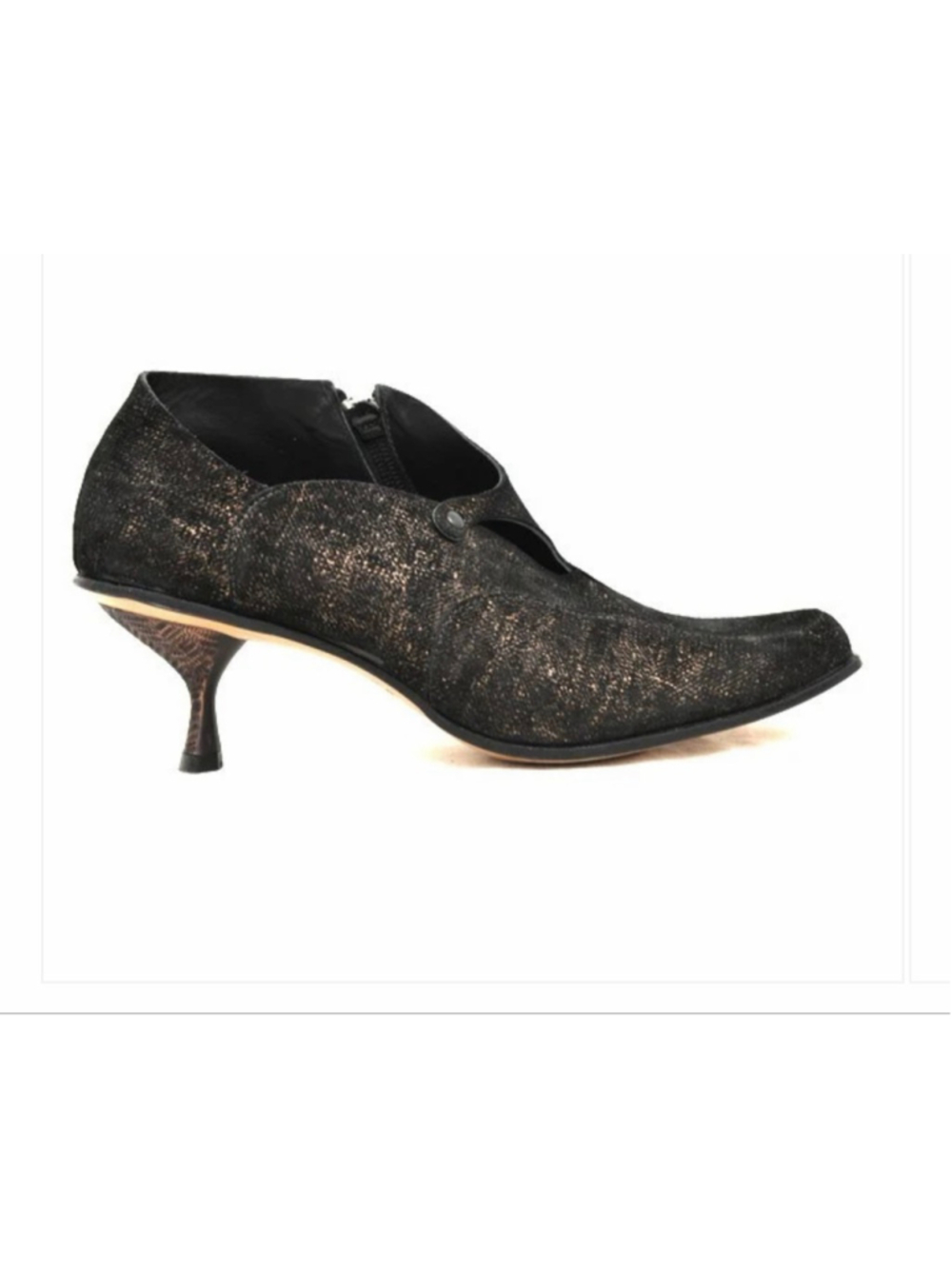CYDWOQ Ambient Hand made Black gold Leather Heeled Shoe point toe Womens 6